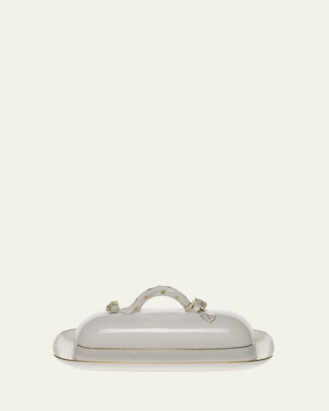 Golden Edge Butter Dish with Branch Handle